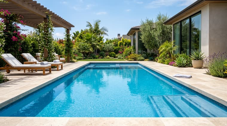 Piscina renovada con pintura de color